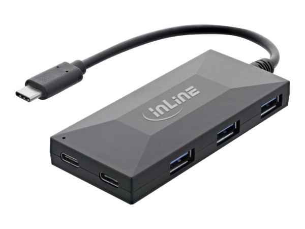 INLINE USB 3.2 Gen 1 OTG Hub, USB Typ-C zu 3 Port Typ-A und 2 Port Typ-C, mit 3A Netzteil Schwarz