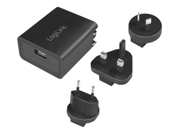 LOGILINK USB Steckdosenadapter 1 port, 10,5W, 3Stecker schw.
