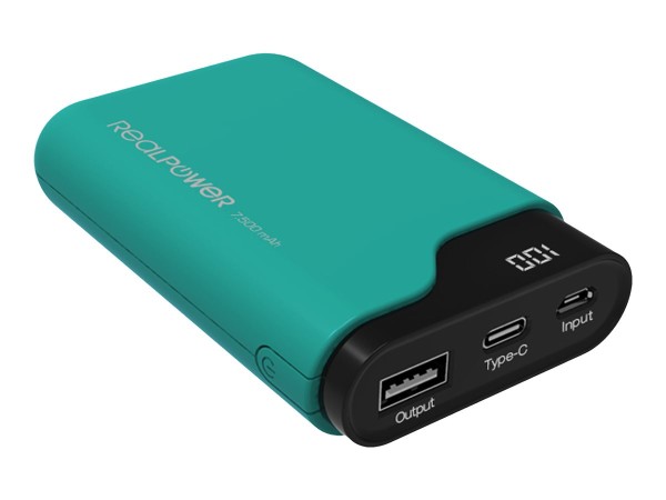 REALPOWER PB-7500C 7.500 mAh Gruen Mobiles Ladegeraet/Powerbank