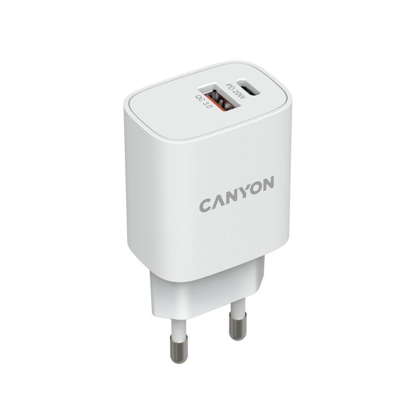 CANYON Ladegerät 1xUSB-A + 1xUSB-C 20W PD white retail