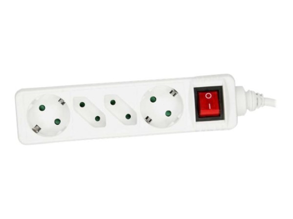 InLine® Steckdosenleiste, weiß, 4-fach mit Schalter, 2xSchutzkontakt + 2xEuro, 1,5m Zuleitung, mit K