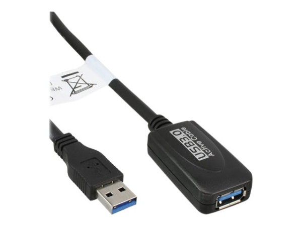 INLINE USB 3.0 Aktiv-Verlaengerung Stecker A an Buchse A schwarz 5m