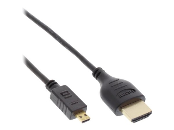 INLINE ® HDMI Mini Superslim Kabel A an D, High Speed HDMI® Cable with Ethernet, schwarz / gold, 0,5