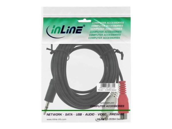 Cinch/Klinke Kabel, InLine®, 2x Cinch Bu an 3,5mm Klinke St 3m