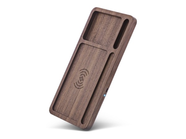 INLINE WoodCharge Organizer mit integrierter Qi-Ladefläche aus Walnuß-Holz (33392