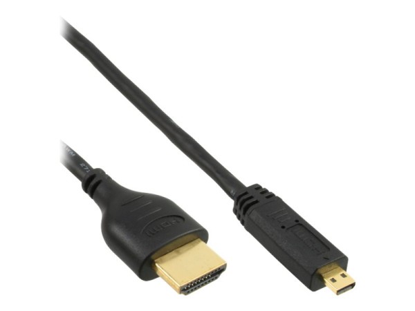 INLINE ® HDMI Mini Superslim Kabel A an D, High Speed HDMI® Cable with Ethernet, schwarz / gold, 1,8