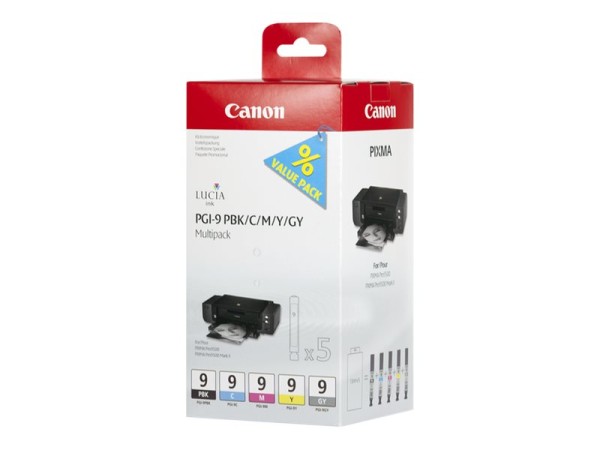 CANON PGI 9 PBK/C/M/Y/GY Multi Pack 5er Pack Grau, Gelb, Cyan, Magenta, Photo schwarz Tintenbehälter