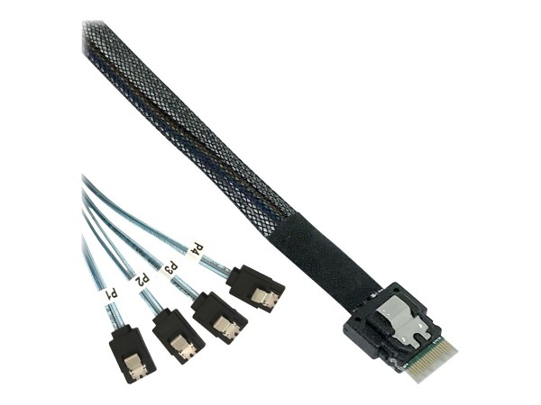 INLINE Slim SAS Kabel, SFF-8654 zu 4x SATA 7-pin, 12Gb/s, 0,5m
