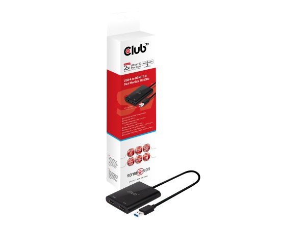 CLUB3D Adapter USB 3.1 Typ A > 2x HDMI 2.0 4K@60Hz akt.St/Bu retail