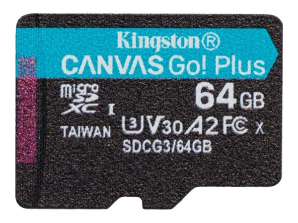 KINGSTON 64GB microSDXC Canvas Go Plus 170R A2 U3 V30 Single Pack w/o ADP