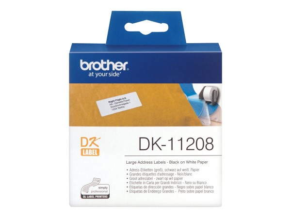 BROTHER DK 11208 Weißes Adress-Etikett, Papier, 38x90 mm, 400 Stück/Rolle,