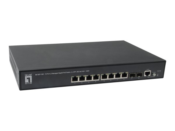 Switch LevelOne 10-Port L2 2xSFP 802.3at + 125W GEP-1061