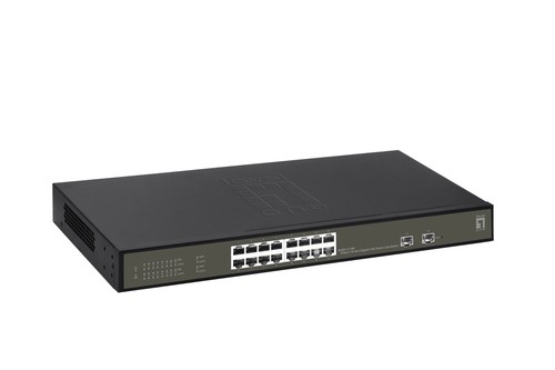 LEVELONE Switch 16x GE GES-2118P 2xGSFP 19" 230W 16xPoE+