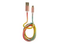 LC-POWER LC-C-USB-MICRO-1M-3 USB A zu Micro-USB Kabel, Regenbogen-Glitzer, 1m