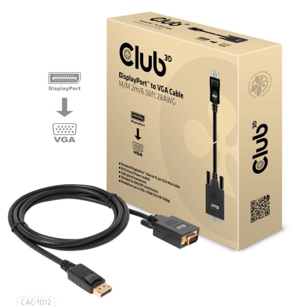 CLUB3D Kabel DisplayPort > VGA St/St 2m retail