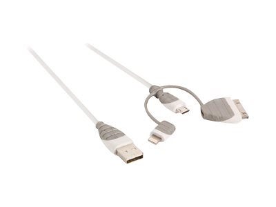 3-in-1-Sync und Ladekabel USB Micro B-Stecker + Dock-Adapter + Blitz-Adapter - A male 1.00 m Weiss