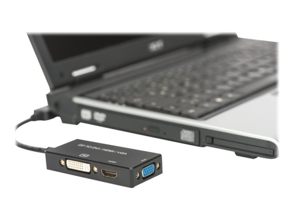 DIGITUS ASSMANN DisplayPort Konverterkabel DP - HDMI+DVI+VGA St-Bu/Bu/Bu 0,2m 3in1 Multi-Media Kabel