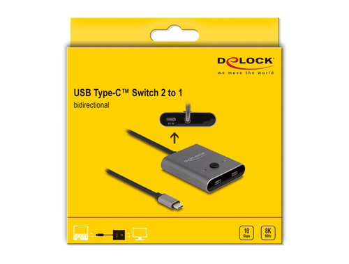 DELOCK USB 10 Gbps USB Type-C Switch 2 auf 1 bidirektional 8K