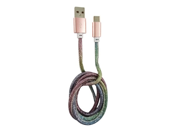 LC-POWER LC-C-USB-TYPE-C-1M-4 USB A zu USB-C Kabel, Disco-Glitzer, 1m