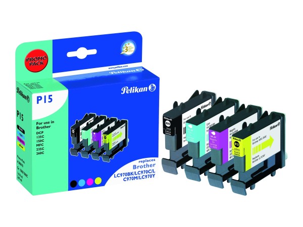 PELIKAN P15 4er Pack Schwarz, Gelb, Cyan, Magenta Tintenpatrone