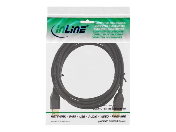 INLINE ® USB 2.0 Kabel, A an A, schwarz, Kontakte gold, 3m