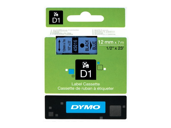 Dymo D1 Schriftband 12 mm x 7 m schwarz auf blau 45016