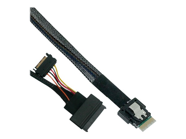 INLINE Slim SAS Kabel, SFF-8654 zu U.2 SFF-8639 + SATA Strom, 24Gb/s, 1m