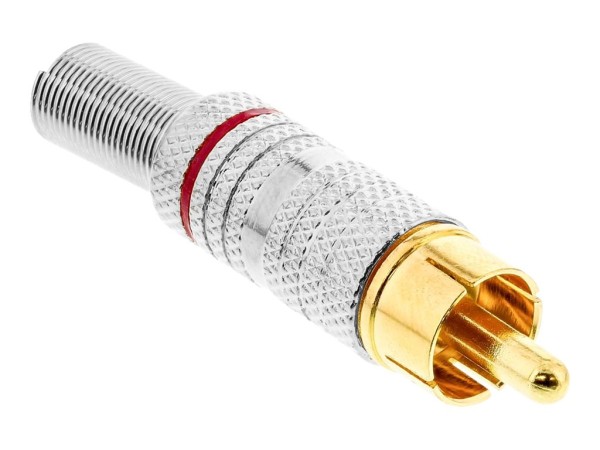 INLINE ® Cinchstecker Lötversion, Metall silber, Ring rot, für 6mm Kabel