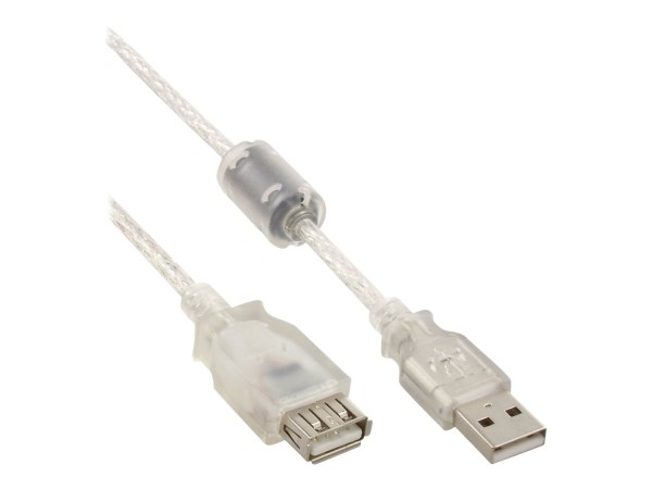 INLINE USB 2.0 Verlängerung, Stecker / Buchse, Typ A, transparent, mit Ferritkern, 1,8m