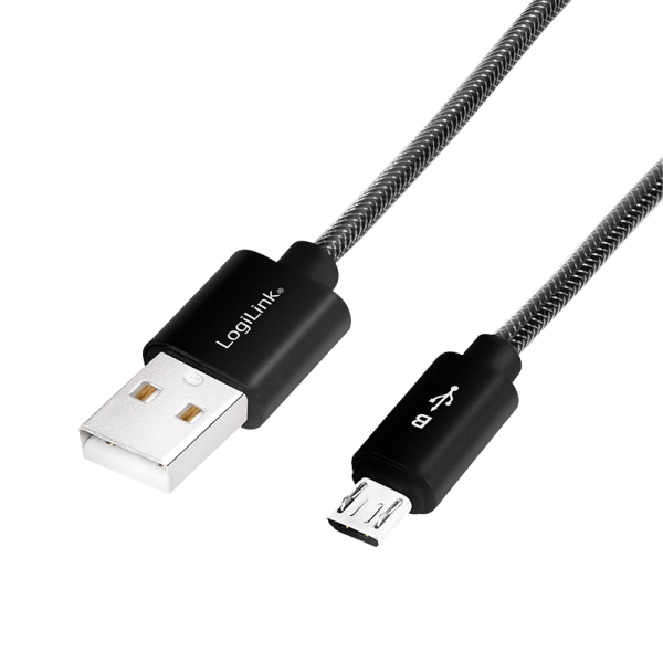 LOGILINK USB zu Micro USB Stecker Sync und Ladekabel, grau, 2m (CU0134)