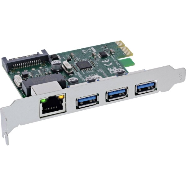 INLINE Combokarte Gigabit Netzwerk und USB 3.2 Gen.1, 1x RJ45, 3x USB-A