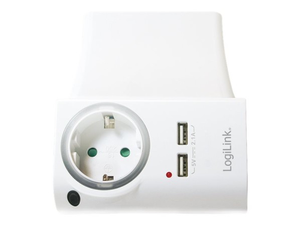 LOGILINK USB Steckdosenadapter, 2x USB-Port, 5V/2.1A weiß