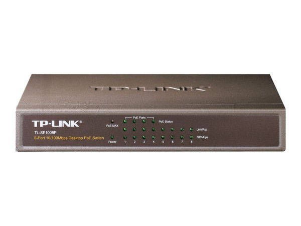TP-LINK 8-Port 10/100 Mbps Desktop Switch with 4-Port PoE 57 W PoE Power, Desktop Steel Case