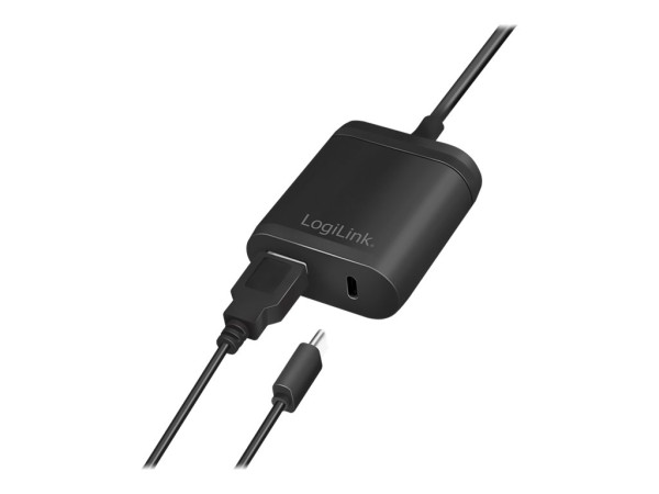 LOGILINK USB Charger with fixed 1.5m cable, 2-Port, A/F & C/F, 12W, Black
