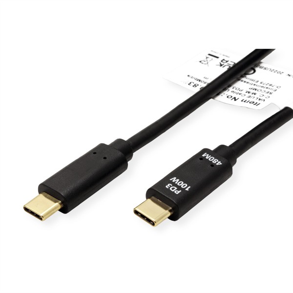 VALUE USB 2.0 Kabel, C-C, ST/ST, 100W, schwarz, 2 m (11.99.8309)