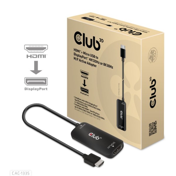 CLUB3D Adapter HDMI + MicroUSB > DP 4K120Hz aktiv St/Bu retail