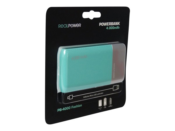 REALPOWER Powerbank RealPower PB-4000 Fashion Lake Blue (lederoptik)