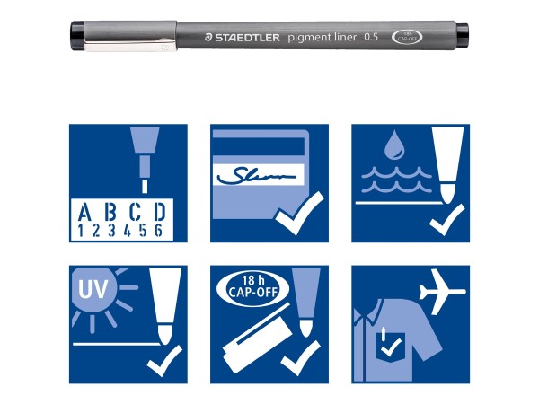 STAEDTLER Pigmentliner, schwarz, 8er Etui lange Metallspitze ideal für Lineale und Schablonen, - 1 S