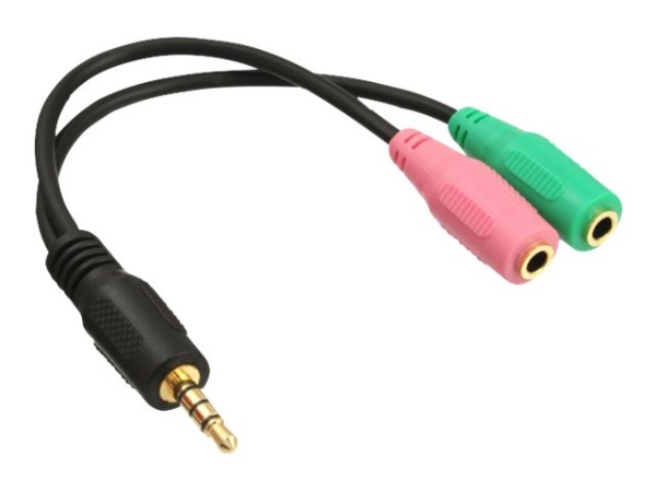 INLINE Audio Headset Adapterkabel, 3,5mm Klinke Stecker 4pol. an 2x 3,5mm Klinke Buchse, 0,25m