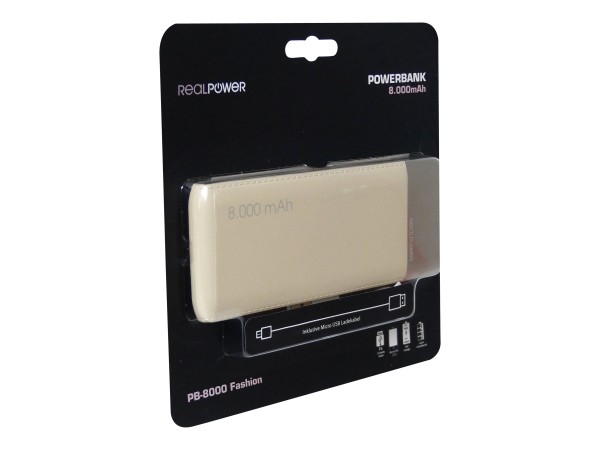 REALPOWER Powerbank RealPower PB-8000 Fashion Champagner (lederoptik)