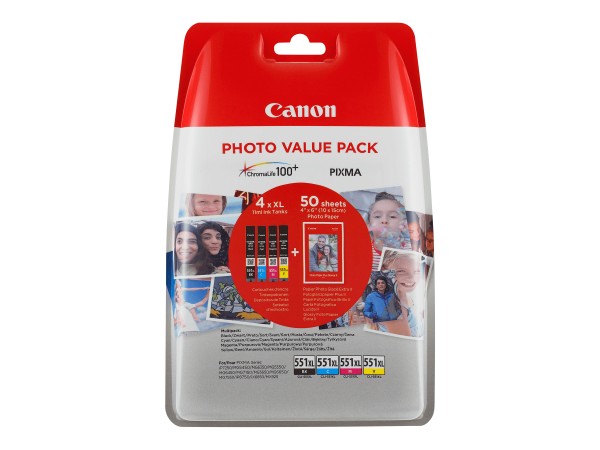 CANON CLI 551XL C/M/Y/BK Photo Value Pack 4er Pack Schwarz, Gelb, Cyan, Magenta Tintenbehälter
