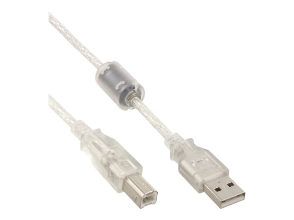 INLINE USB 2.0 Kabel, A an B, transparent, mit Ferritkern, 7m