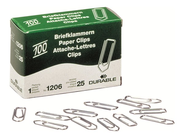 DURABLE Büroklammer, spitz, Metall, verzinkt, L: 26 mm 100 Stück (120625)