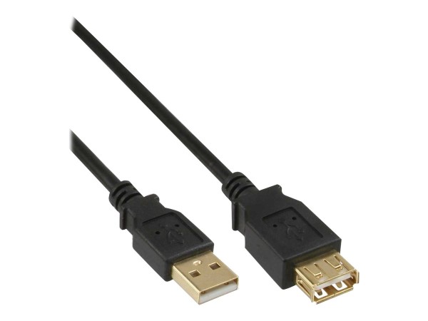 INLINE ® USB 2.0 Verlängerung, Stecker / Buchse, Typ A, schwarz, Kontakte gold, 10m