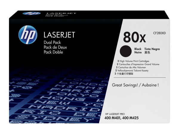 HP 80x 2er Pack Schwarz LaserJet Tonerpatrone (CF280XD)