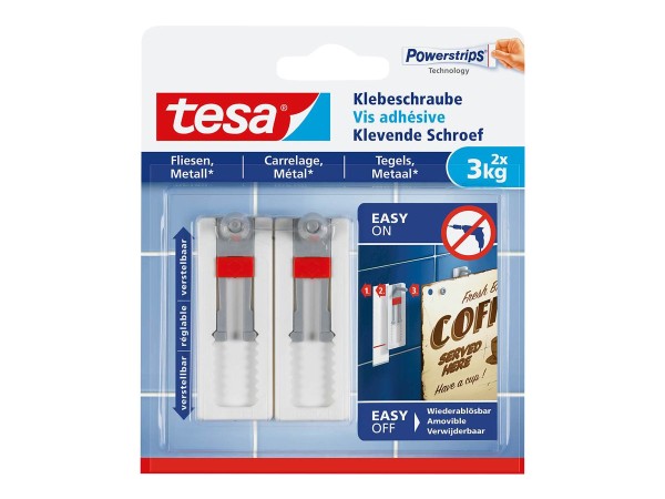 TESA Klebeschraube verstellbar Fliesen & Metall bis 3 kg 2 S