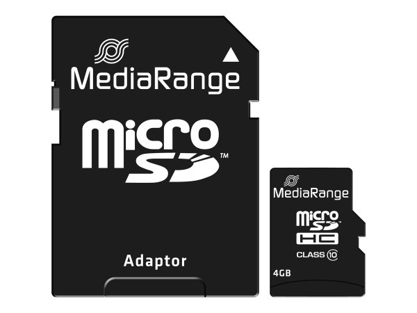 4GB MEDIARANGE SD MicroSD Card MediaRange SD CL.10 inkl. Adapter