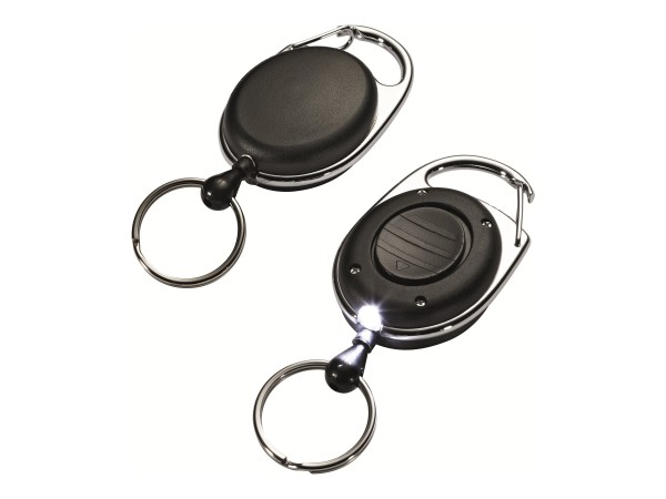 DURABLE Ausweishalter mit Jojo und LED, oval, schwarz mit Metall-Clip-Befestigung und Schlüsselring,