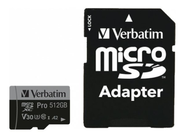 VERBATIM microSDXC Pro 512GB Class 10 UHS-I incl Adapter