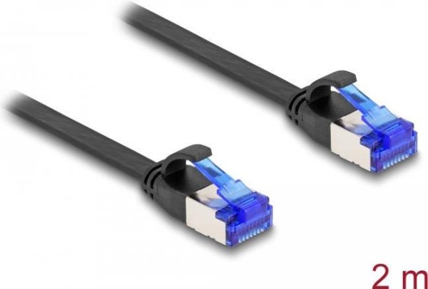 DELOCK RJ45 Flachband Patchkabel Stecker zu Stecker Cat.6A flexibel 2m schwarz